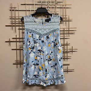 Lane Bryant Teal Blue Sleeveless Floral Gauze Shirt Top Blouse - 16